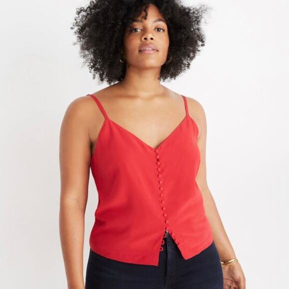 Madewell Silk Button Down Cami Cranberry Red 22 - Picture 1 of 14